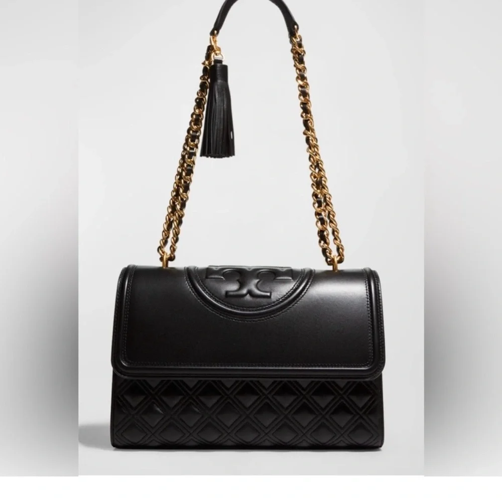 Tory Burch Fleming Black Quilted Leather Bag